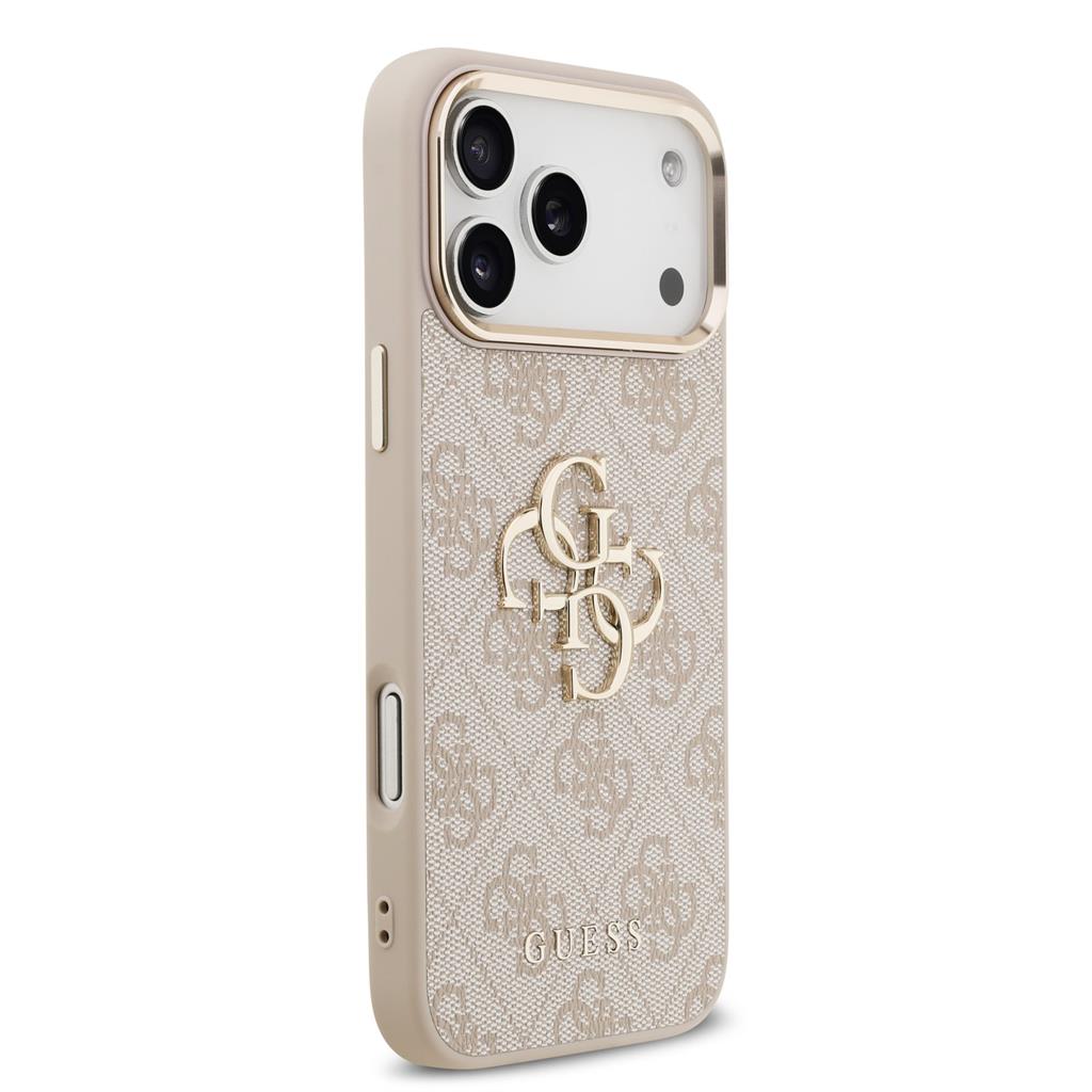 Guess PU Leather 4G Metal Logo Gold Frame iPhone 17 Pro Max (Rózsaszín)