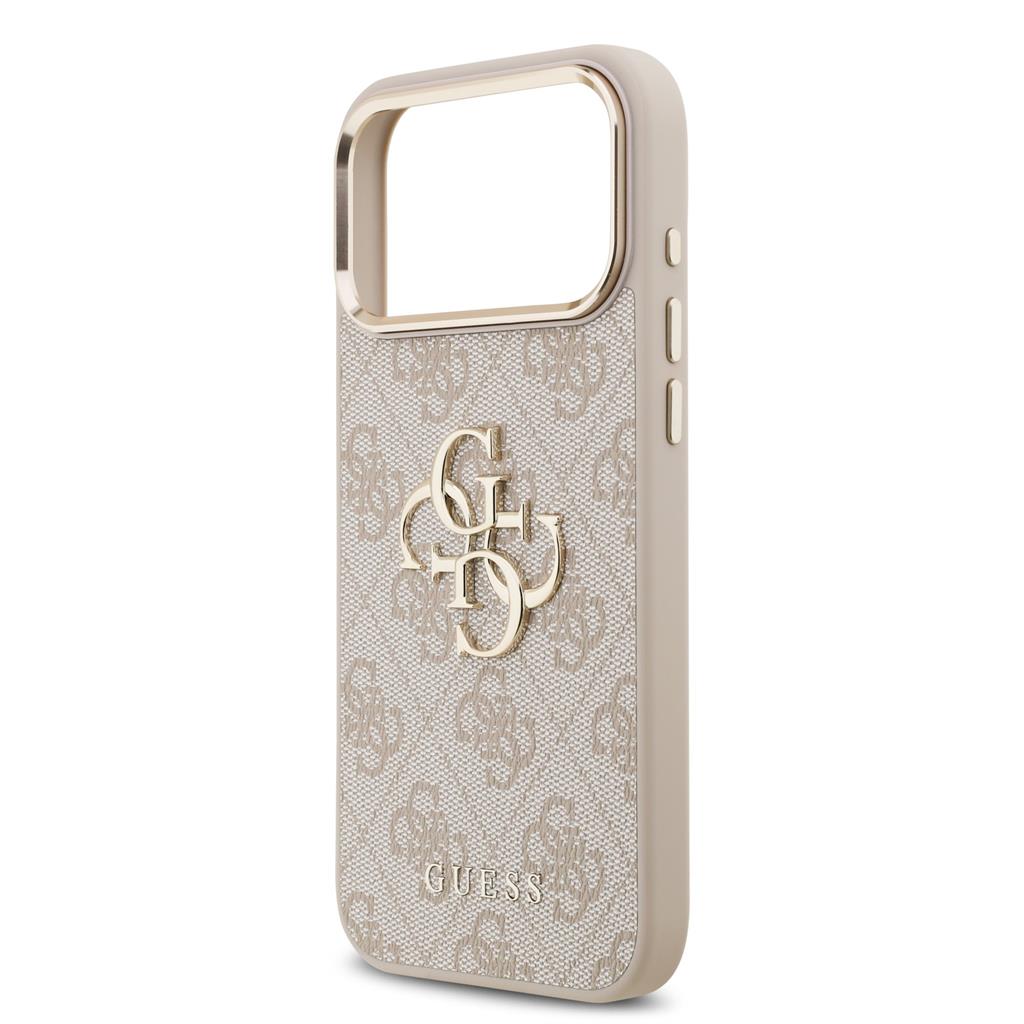 Guess PU Leather 4G Metal Logo Gold Frame iPhone 17 Pro Max (Rózsaszín)