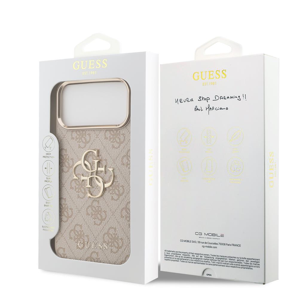 Guess PU Leather 4G Metal Logo Gold Frame iPhone 17 Pro Max (Rózsaszín)