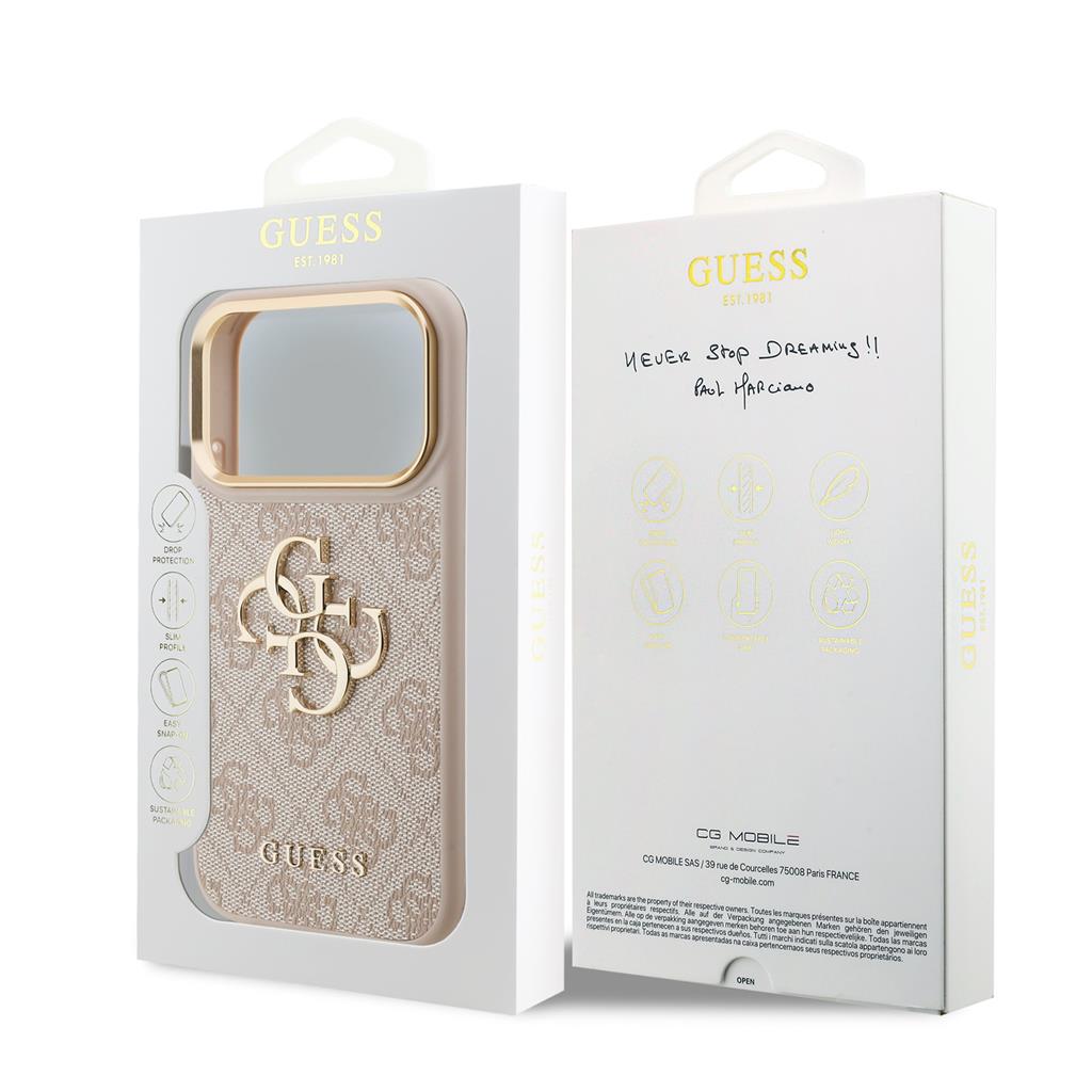 Guess PU Leather 4G Metal Logo Gold Frame iPhone 17 Pro (Rózsaszín)
