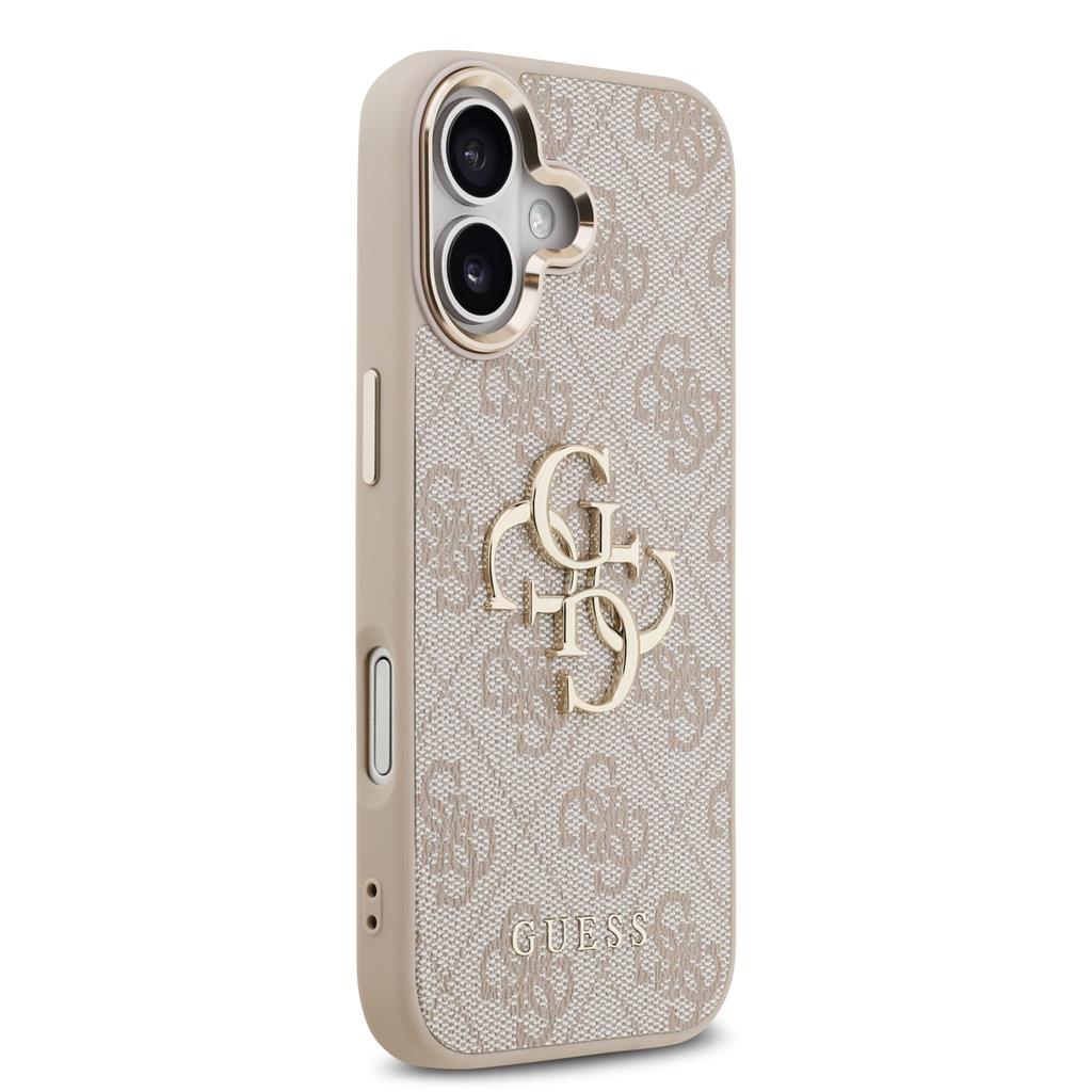 Guess PU Leather 4G Metal Logo Gold Frame iPhone 17 (Rózsaszín)