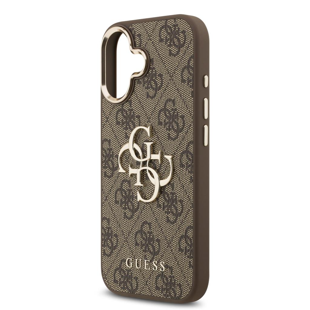 Guess PU Leather 4G Metal Logo Gold Frame tok iPhone 17 (Barna)