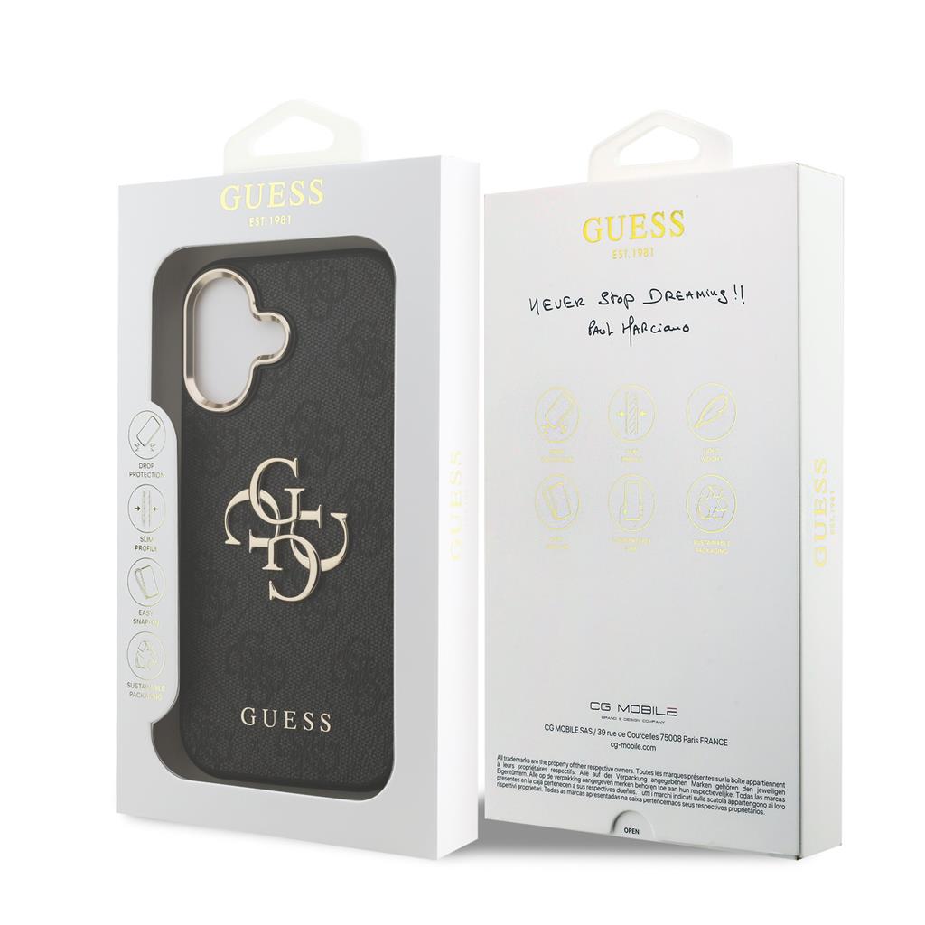 Guess PU Leather 4G Metal Logo Gold Frame tok iPhone 17 (Fekete)