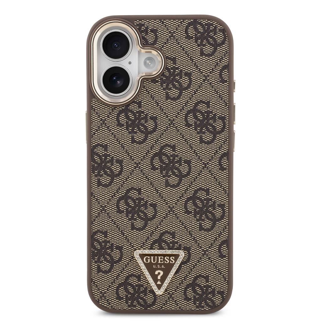 Guess PU Leather 4G Strass Triangle Logo Gold Frame MagSafe tok iPhone 17 (Barna) - GUHMP17SP4GTDGMW