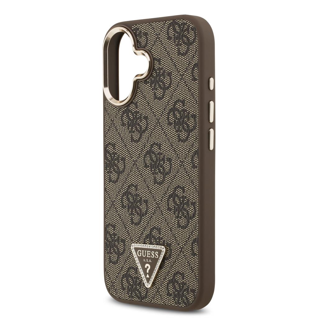 Guess PU Leather 4G Strass Triangle Logo Gold Frame MagSafe tok iPhone 17 (Barna) - GUHMP17SP4GTDGMW