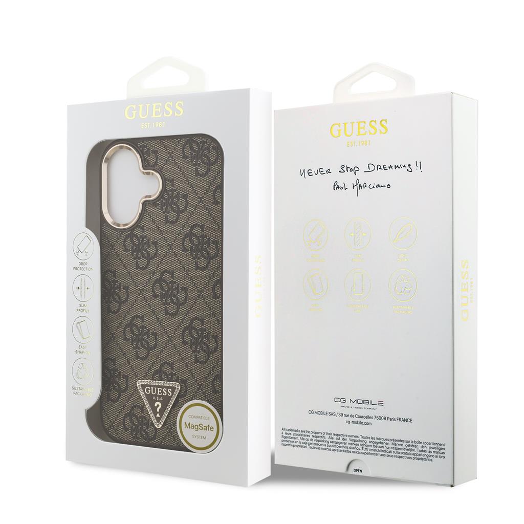 Guess PU Leather 4G Strass Triangle Logo Gold Frame MagSafe tok iPhone 17 (Barna) - GUHMP17SP4GTDGMW