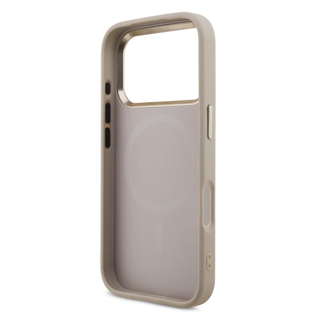 Guess PU Leather 4G Strass Triangle Logo Gold Frame MagSafe tok iPhone 17 Pro (Rózsaszín) - GUHMP17LP4GTDGMP