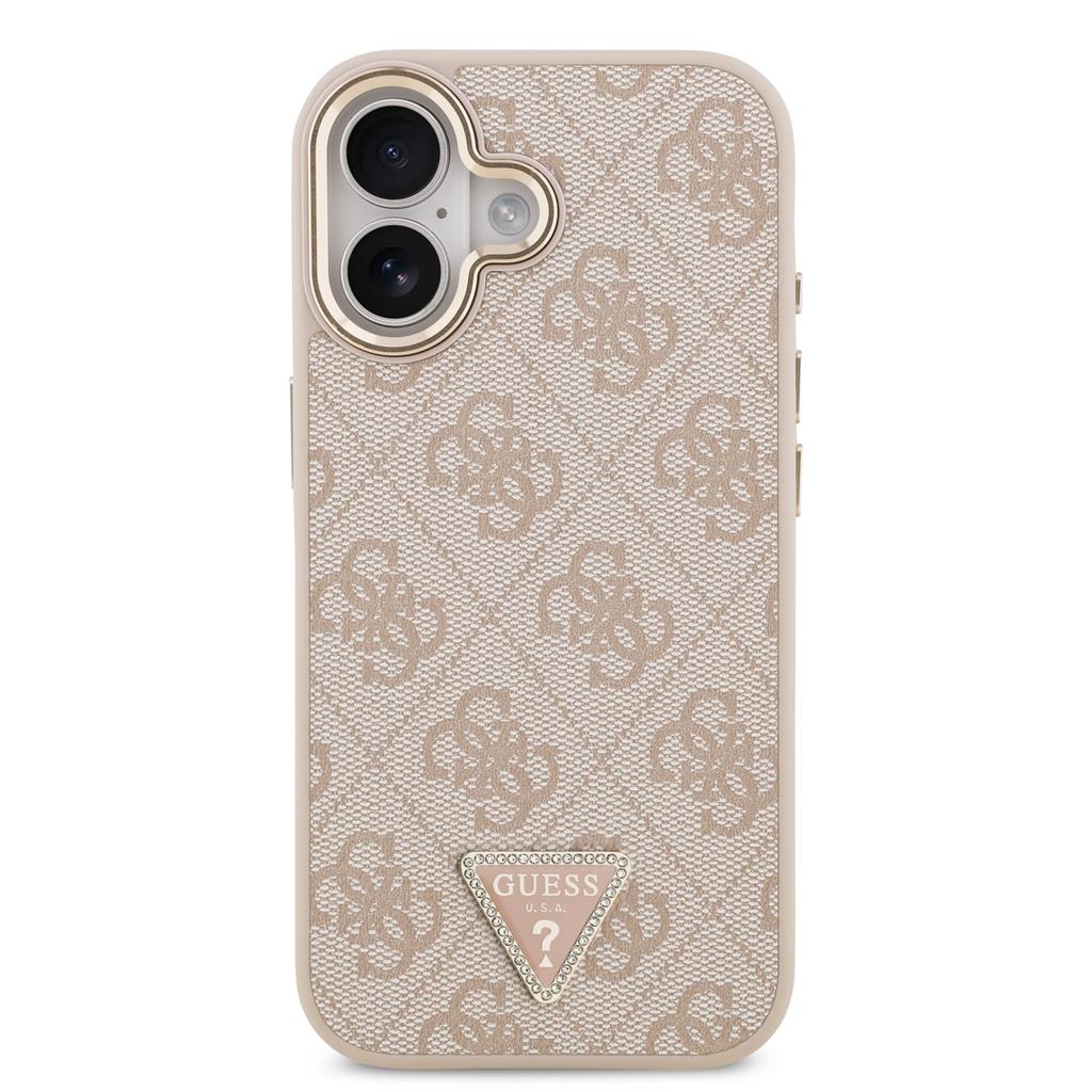 Guess PU Leather 4G Strass Triangle Logo Gold Frame MagSafe tok iPhone 17 (Rózsaszín) - GUHMP17SP4GTDGMP
