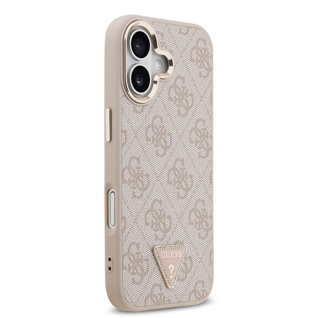 Guess PU Leather 4G Strass Triangle Logo Gold Frame MagSafe tok iPhone 17 (Rózsaszín) - GUHMP17SP4GTDGMP