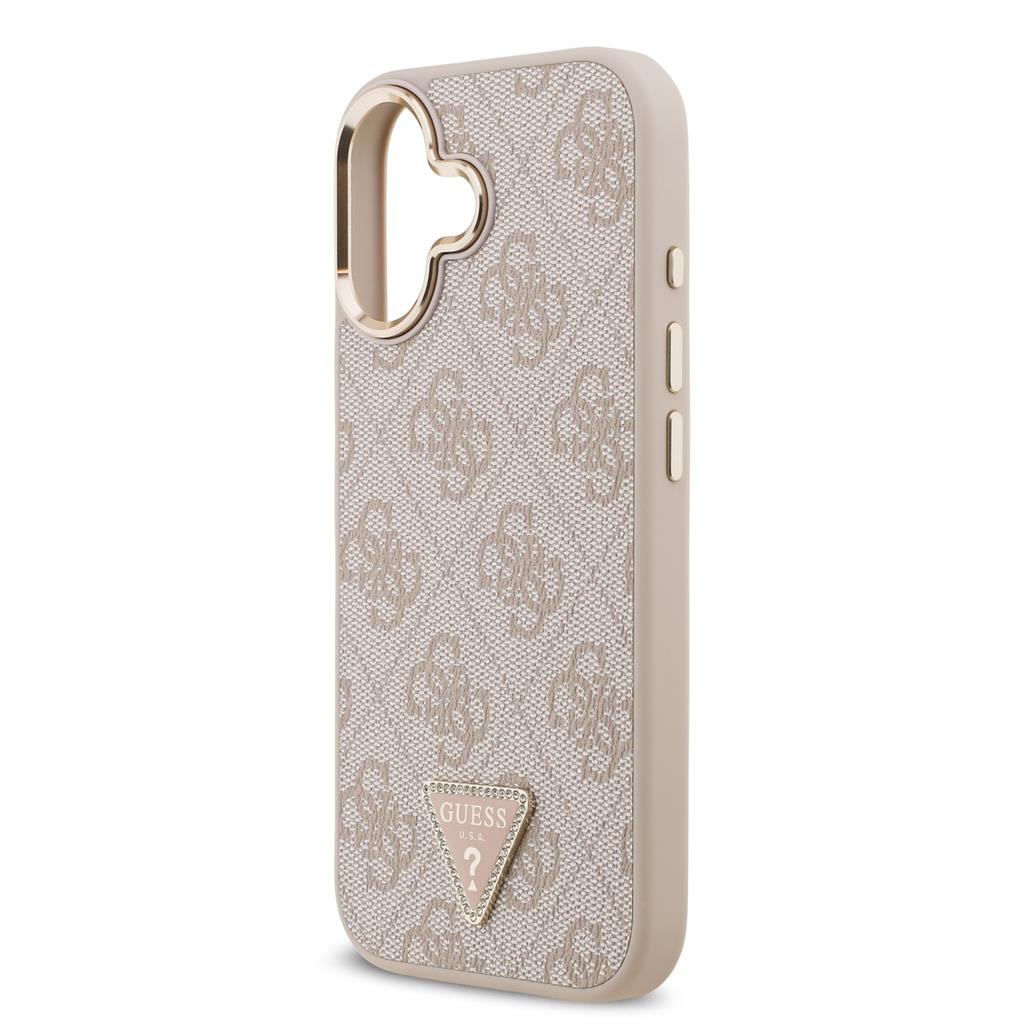 Guess PU Leather 4G Strass Triangle Logo Gold Frame MagSafe tok iPhone 17 (Rózsaszín) - GUHMP17SP4GTDGMP