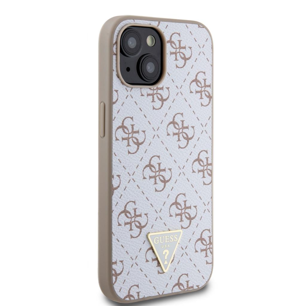 Guess PU Leather 4G Triangle Metal Logo iPhone 15 tok (Fehér) - GUHCP15SPG4GPH 0