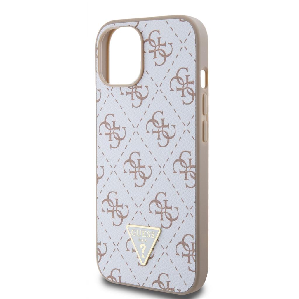 Guess PU Leather 4G Triangle Metal Logo iPhone 15 tok (Fehér) - GUHCP15SPG4GPH 1