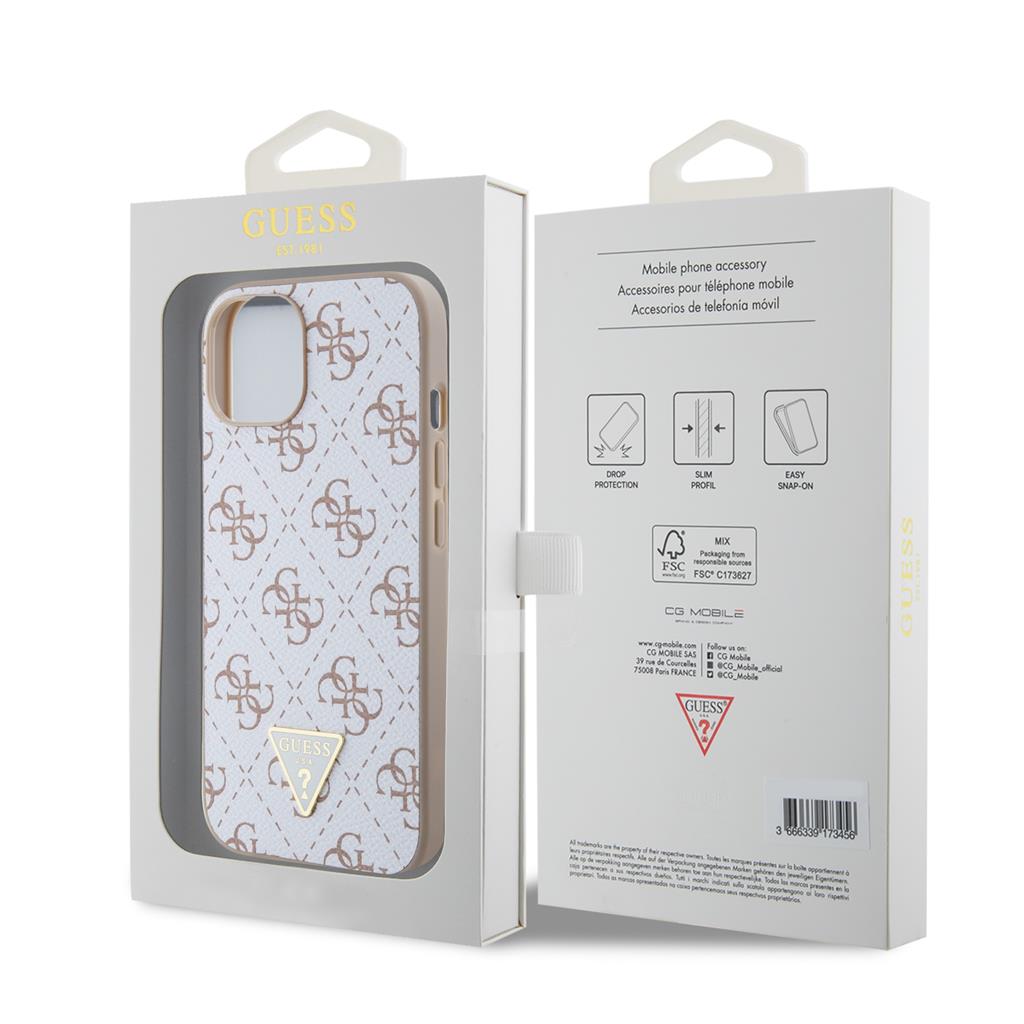 Guess PU Leather 4G Triangle Metal Logo iPhone 15 tok (Fehér) - GUHCP15SPG4GPH 3