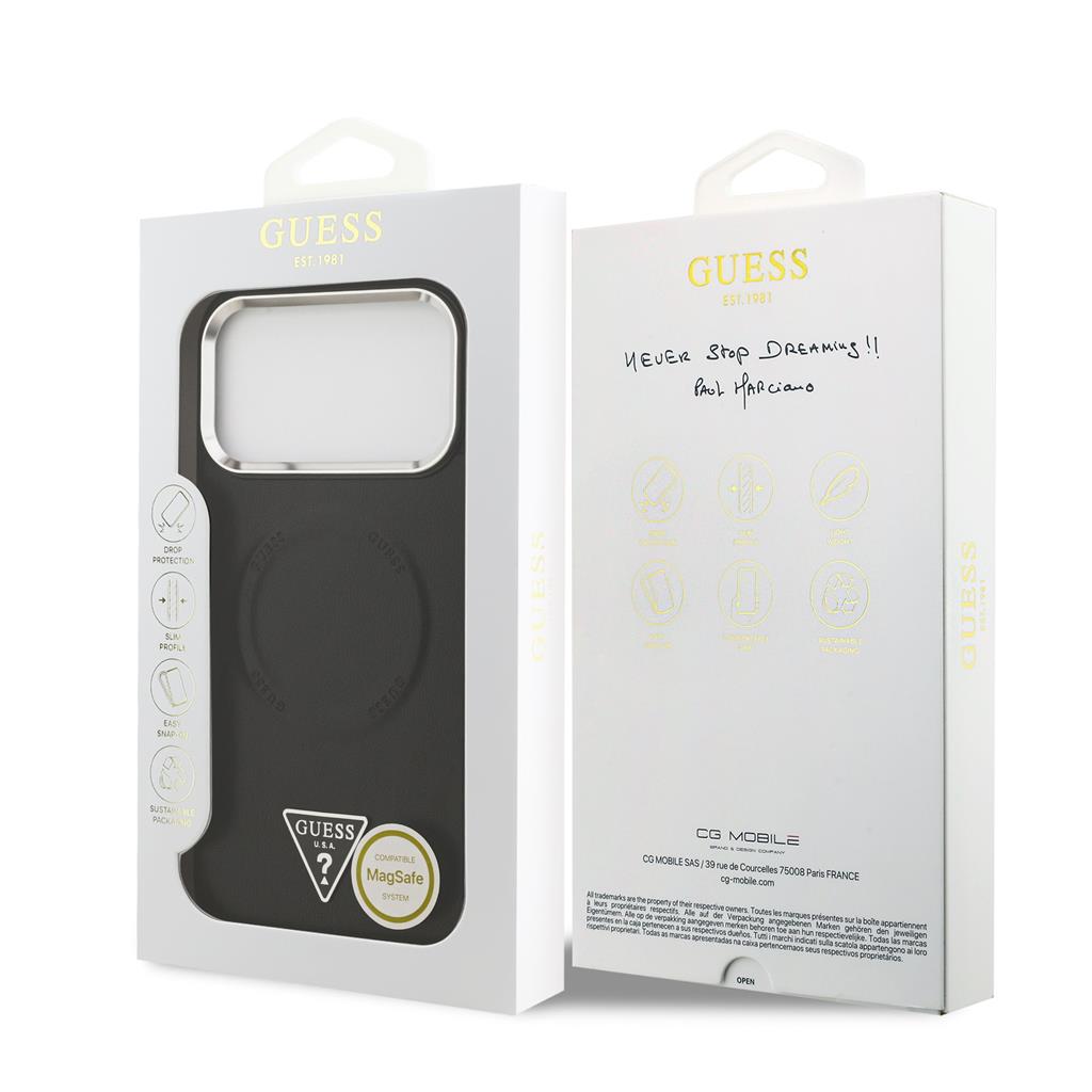 Guess PU Leather Triangle Logo MagSafe iPhone 17 Pro Max (Fekete)