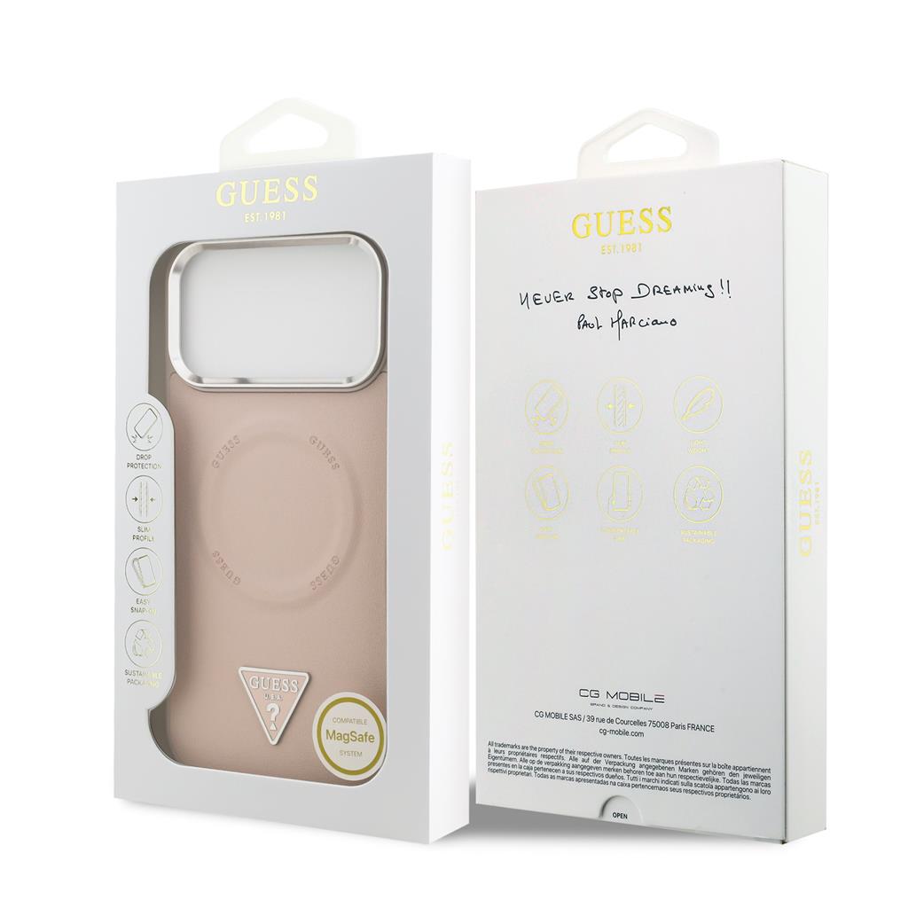 Guess PU Leather Triangle Logo MagSafe iPhone 17 Pro Max (Rózsaszín)