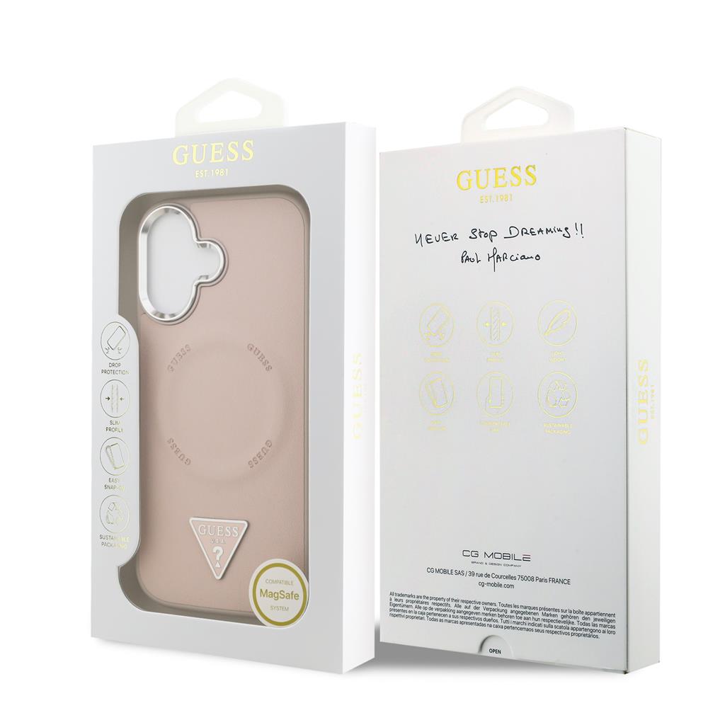 Guess PU Leather Triangle Logo MagSafe iPhone 17 (Rózsaszín)