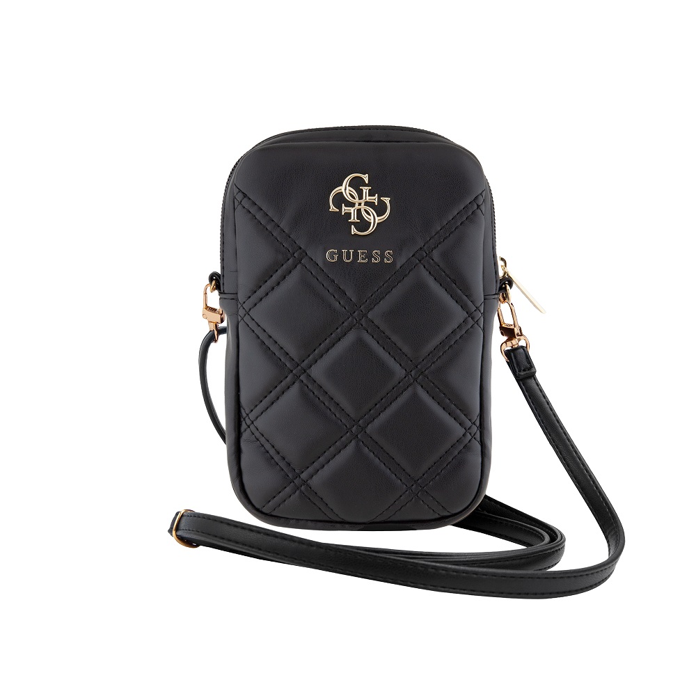 Guess PU Quilted 4G Metal Logo Phone Bag with Zipper (Fekete)