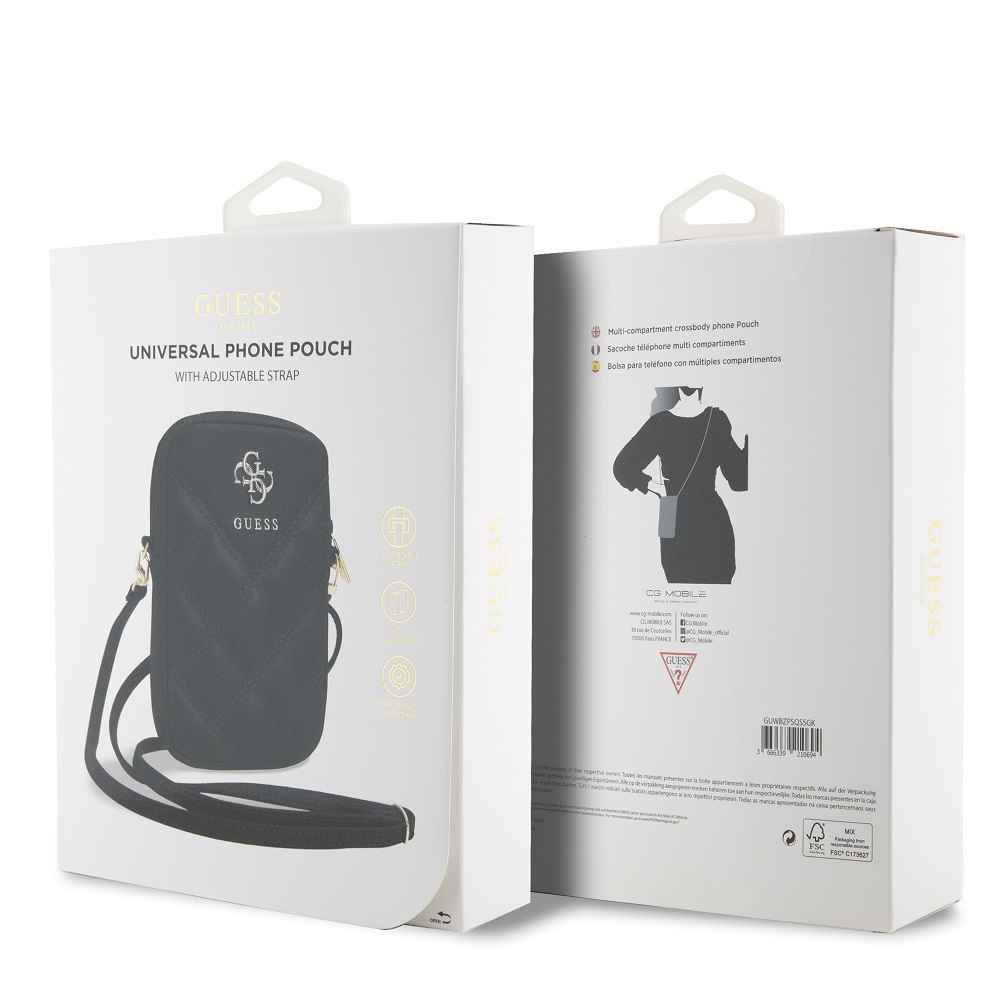 Guess PU Quilted 4G Metal Logo Phone Bag with Zipper (Fekete)