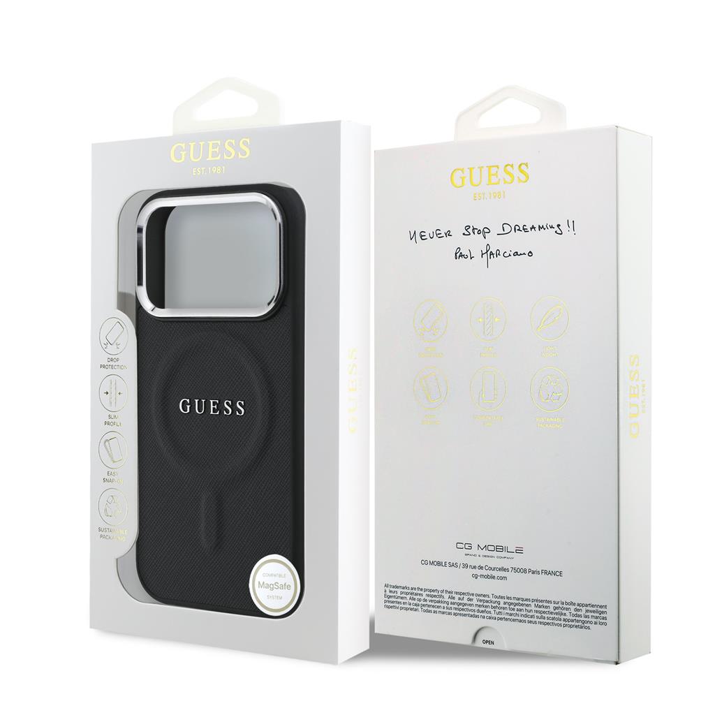 Guess PU Saffiano MagSafe iPhone 17 Pro (Fekete)