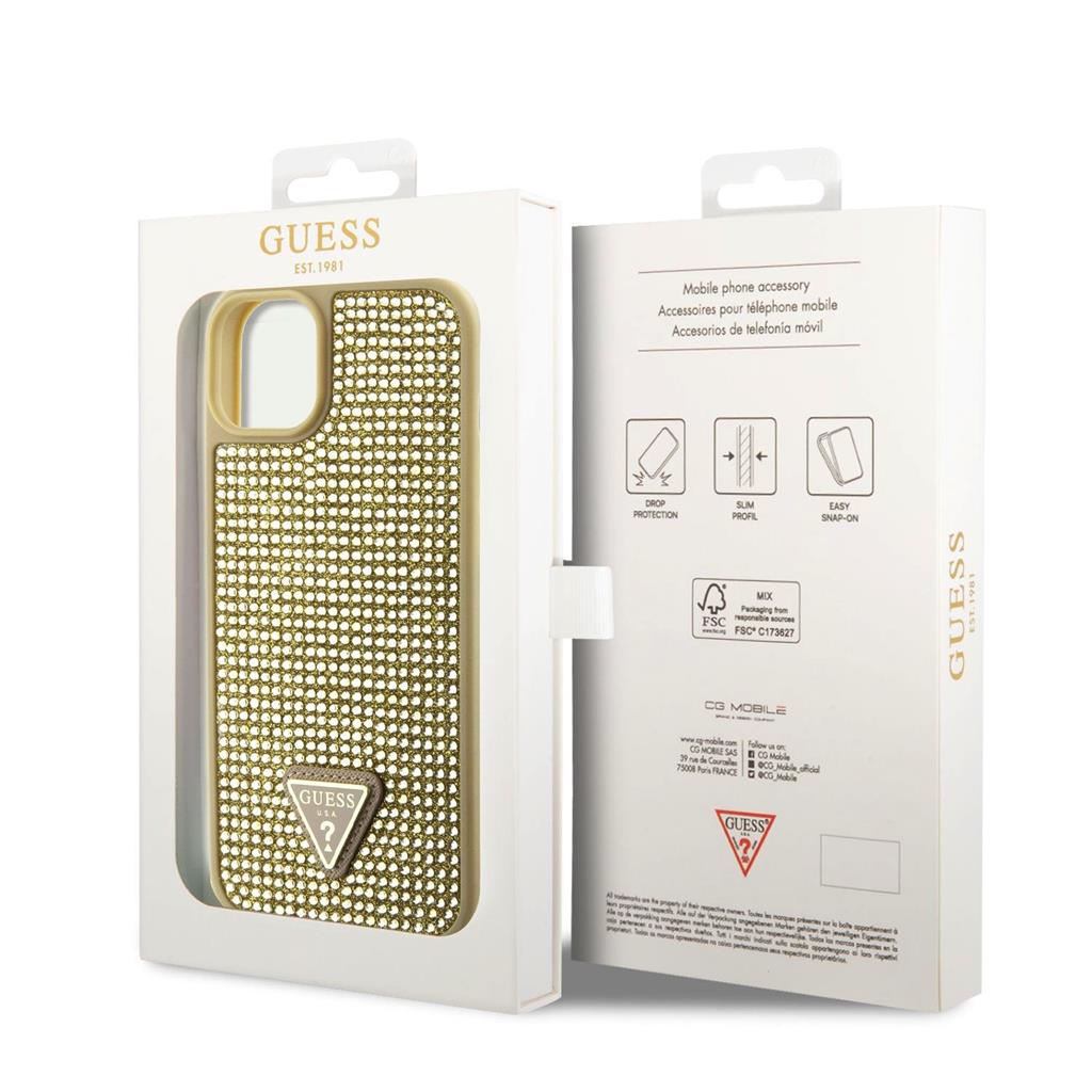 Guess Rhinestones Triangle Metal Logo iPhone 15 tok (Arany) - GUHCP15SHDGTPD 3