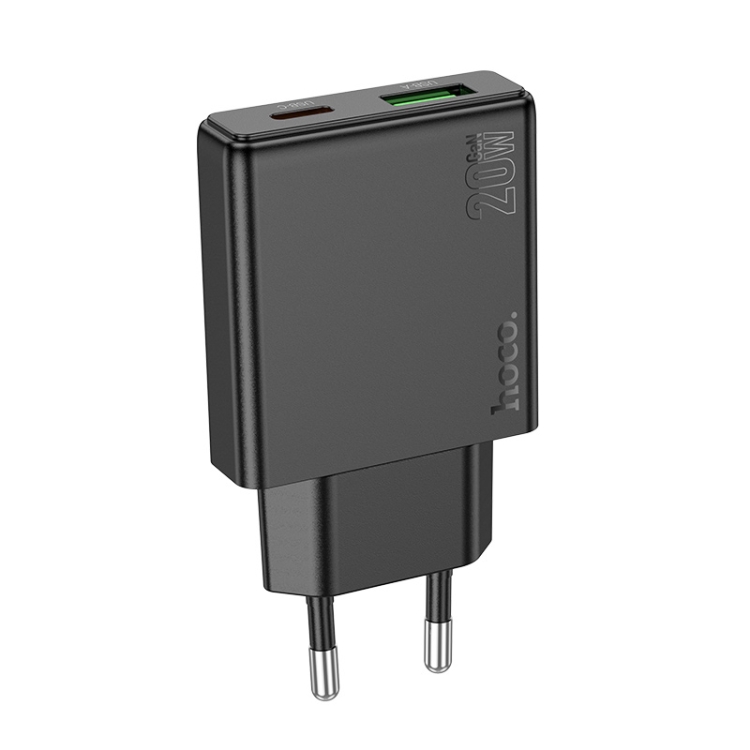 Hoco N38 gyorstöltő adapter USB-A/Type-C csatlakozással (PD20W teljesítménnyel) fekete 1