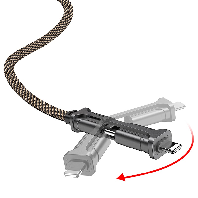 Hoco S22 2in1 kábel (lightning + type-C), 2.4A, 1.2M, szövet, cink ötvözet, fekete - barna 0