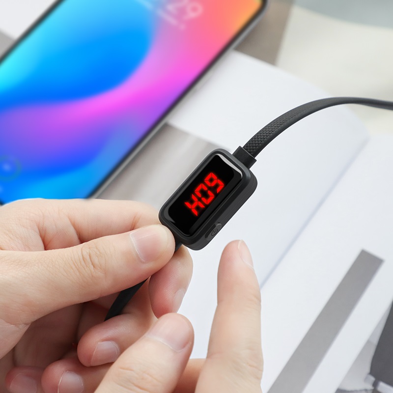 Hoco S4 type-C kábel, 3A, LED állapotjelző, túltöltés elleni védelem, fekete