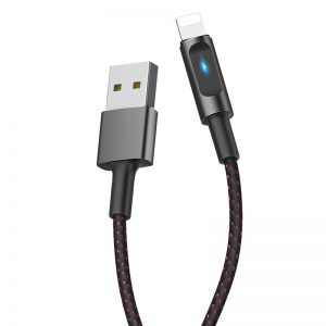 Hoco U47 alumínium ötvözet LED indikátorral intelligens lightning kábel (LED állapotjelző), fekete 1