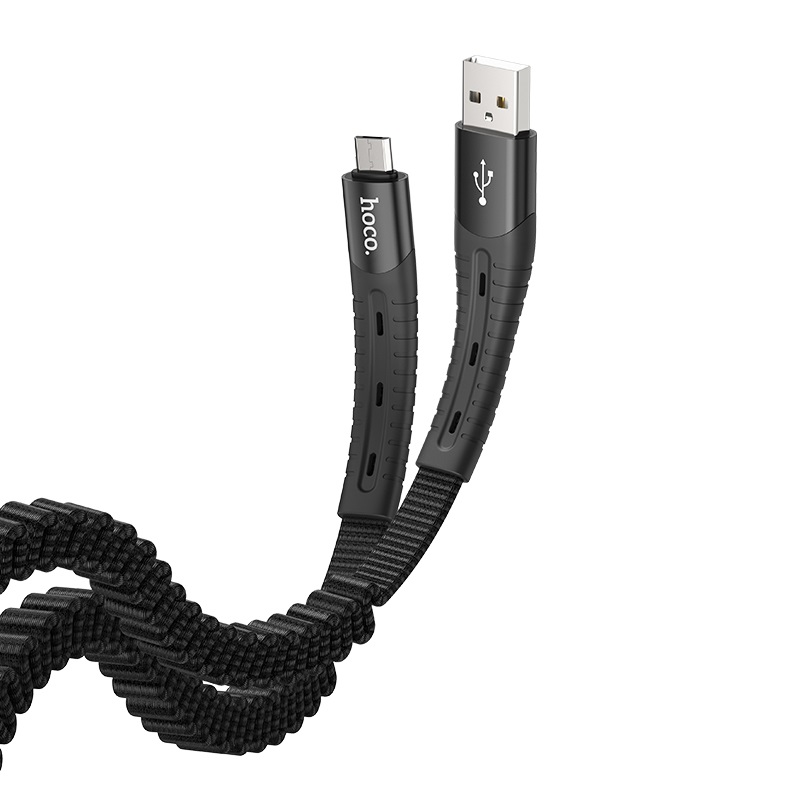 Hoco U78 microUSB kábel, 2,4A, szövet, 1,2m, fekete 0
