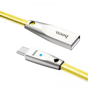 Hoco U9 type-C kábel, cink ötvözet, gumírozott, max. 2.4A, 1m, arany 0