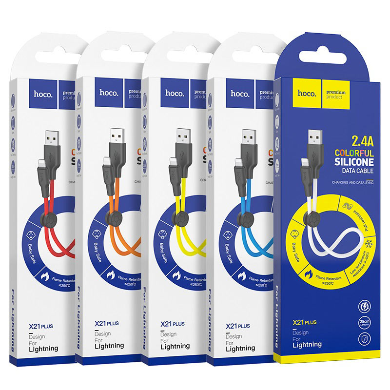 Hoco X21 Plus lightning kábel, 3A, 0.25M, fekete - piros 1