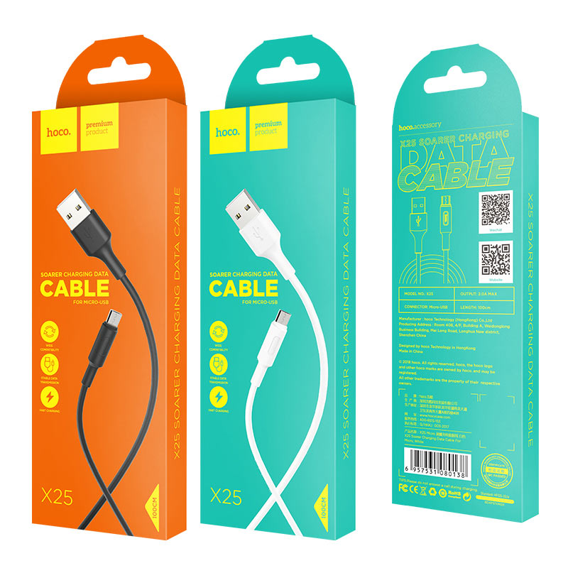 Hoco X25 microUSB kábel, 2A, 1m, fehér 2