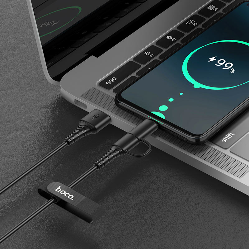 Hoco X54 2in1 kábel (microUSB + type-C), 2.4A, fekete 0