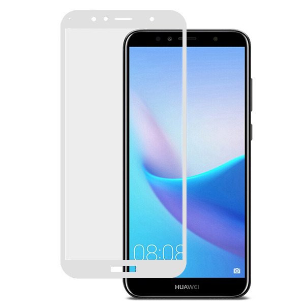 Huawei Y7 2018/Y7 Prime 2018 5D üvegfólia teljes kijelzőre, átlátszó (fehér keret)