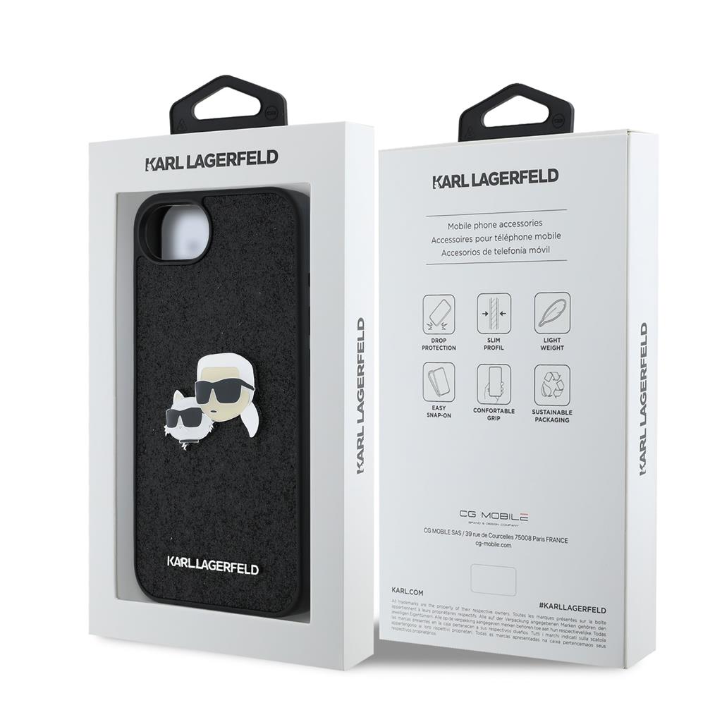 Apple iPhone 16e Karl Lagerfeld Fixed Glitter Metal K&CH tok (Fekete) – KLHCPSE4PFGKCPK