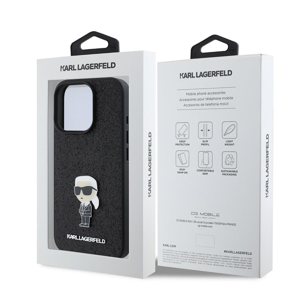 Karl Lagerfeld Fixed Glitter Metal Ikonik iPhone 16 Pro tok (Fekete) - KLHCP16LGKNPSK 2