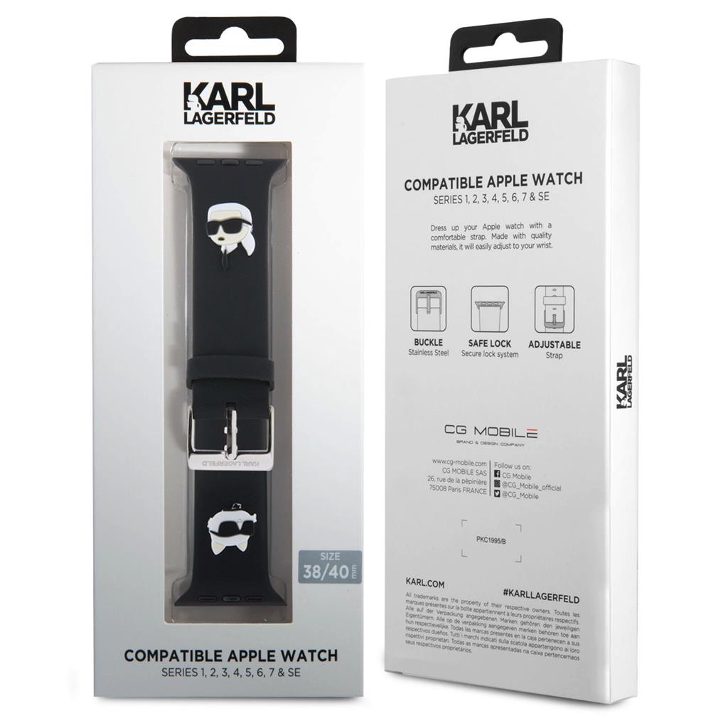 Karl Lagerfeld Karl and Choupette Head NFT Strap for Apple Watch 38/40/41 (Fekete)