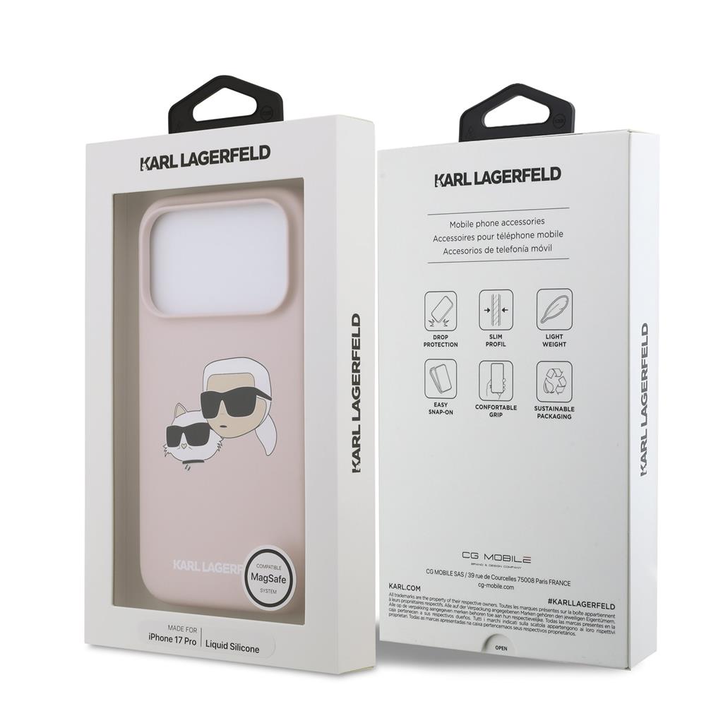Karl Lagerfeld Liquid Silicone Double Heads MagSafe tok iPhone 17 Pro (Rózsaszín) - KLHMP17LSKCHPPLP