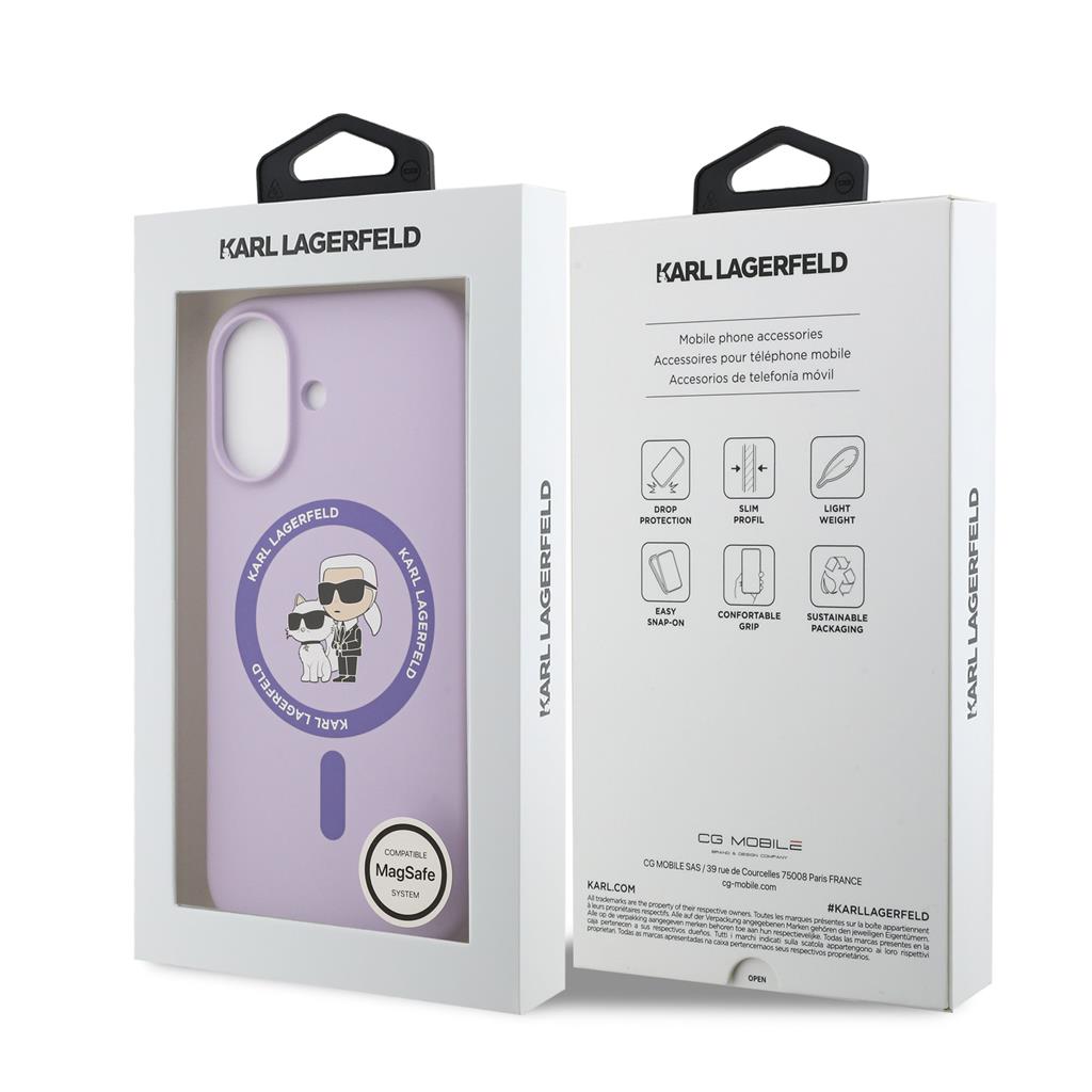 Karl Lagerfeld Liquid Silicone Karl and Choupette MagSafe tok iPhone 17 (Lila) - KLHMP17SSCMKCRHU