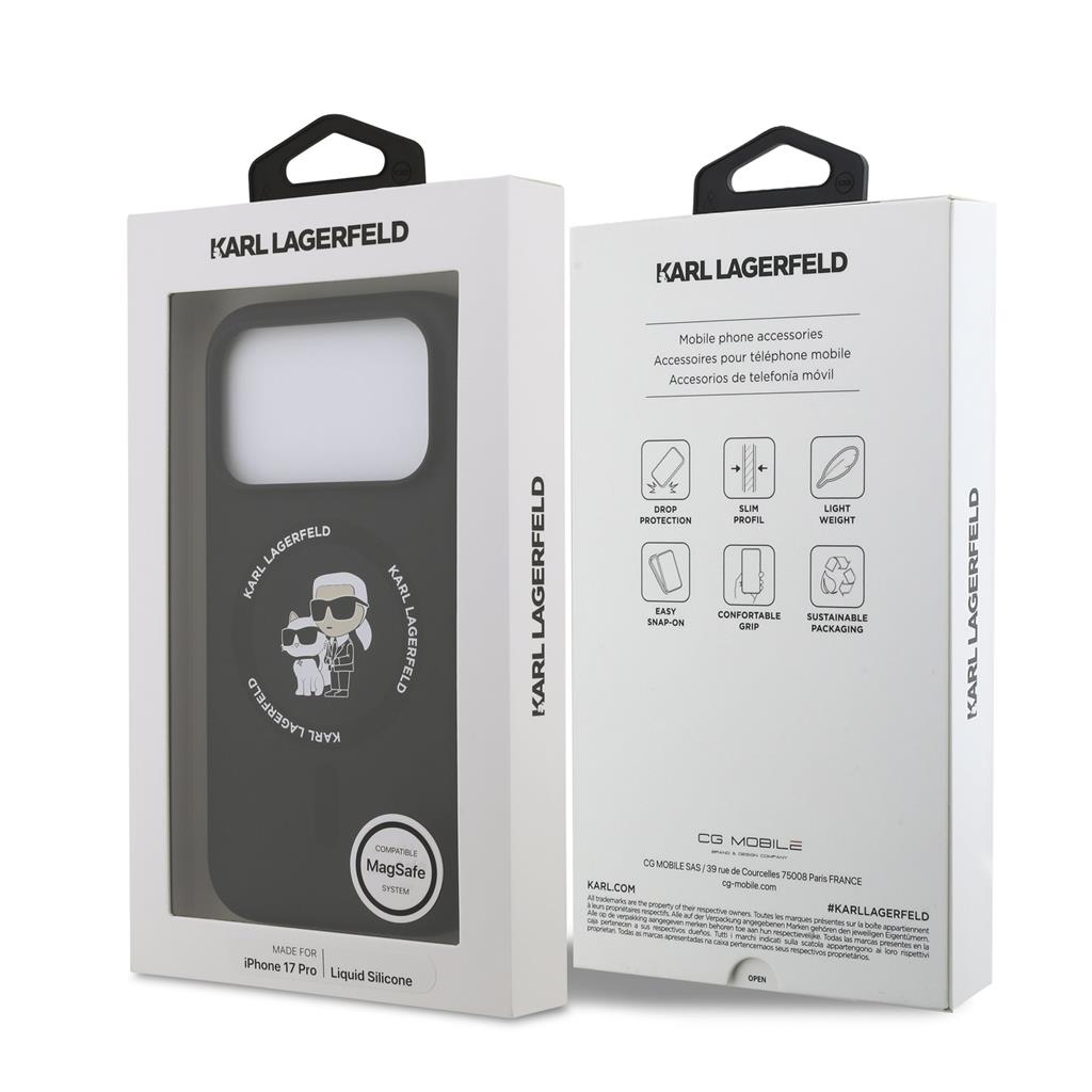 Karl Lagerfeld Liquid Silicone Karl and Choupette MagSafe tok iPhone 17 Pro (Fekete) - KLHMP17LSCMKCRHK