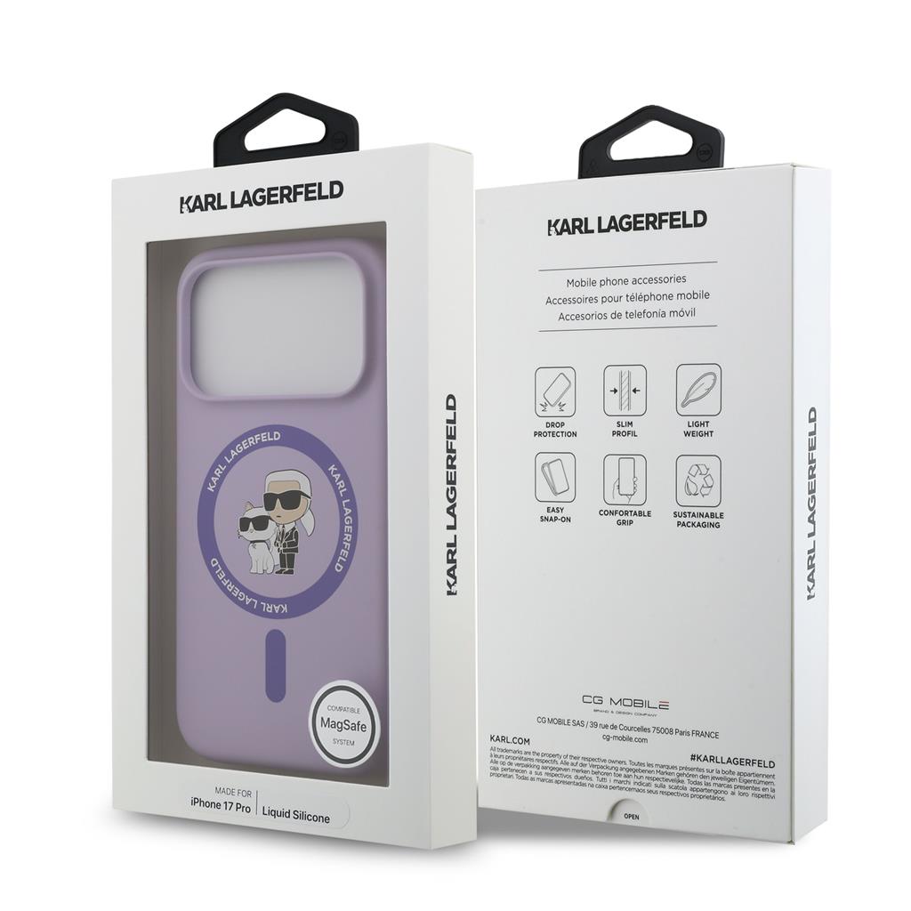 Karl Lagerfeld Liquid Silicone Karl and Choupette MagSafe tok iPhone 17 Pro (Lila) - KLHMP17LSCMKCRHU