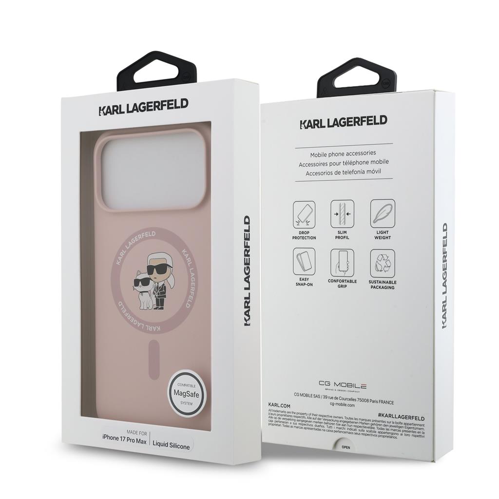 Karl Lagerfeld Liquid Silicone Karl and Choupette MagSafe tok iPhone 17 Pro Max (Rózsaszín) - KLHMP17XSCMKCRHP