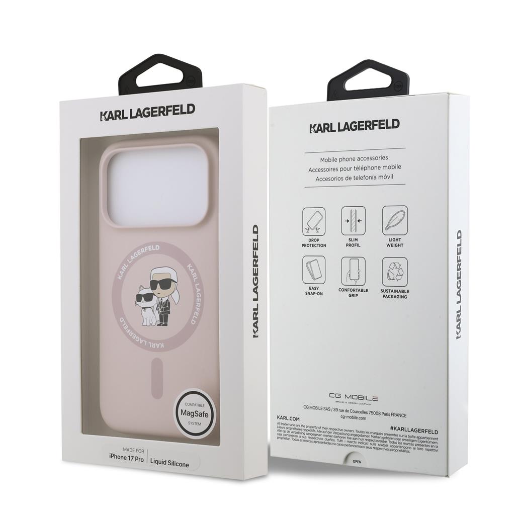 Karl Lagerfeld Liquid Silicone Karl and Choupette MagSafe tok iPhone 17 Pro (Rózsaszín) - KLHMP17LSCMKCRHP