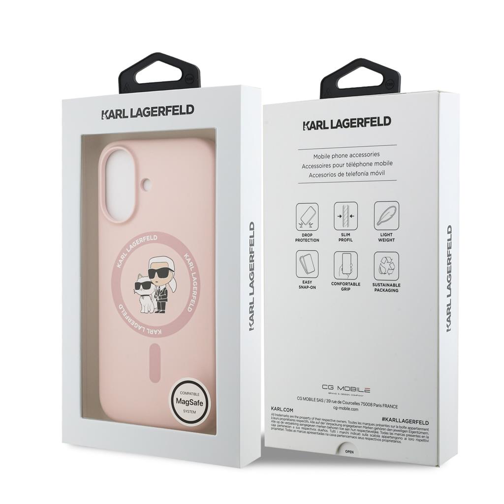Karl Lagerfeld Liquid Silicone Karl and Choupette MagSafe tok iPhone 17 (Rózsaszín)