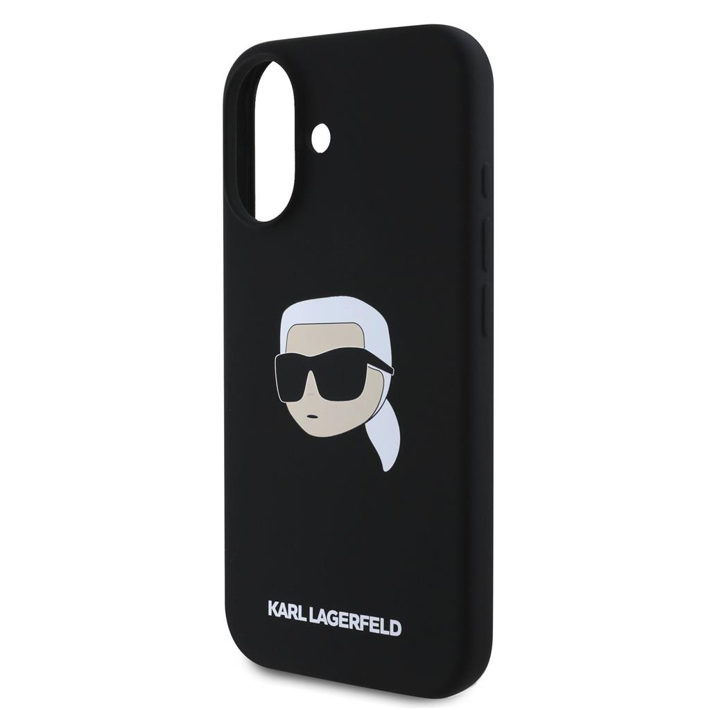 Apple iPhone 16 Karl Lagerfeld Liquid Silicone Karl Head MagSafe tok (Fekete) – KLHMP16SSKHPPLK