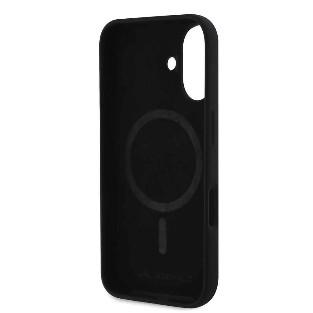 Apple iPhone 16 Karl Lagerfeld Liquid Silicone Karl Head MagSafe tok (Fekete) – KLHMP16SSKHPPLK