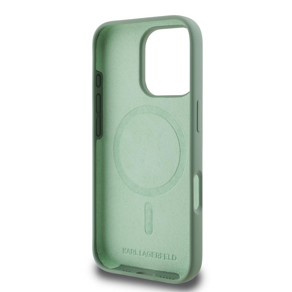 Apple iPhone 16 Pro Karl Lagerfeld Liquid Silicone K&CH Heads MagSafe tok (Khaki) – KLHMP16LSKCHTCA