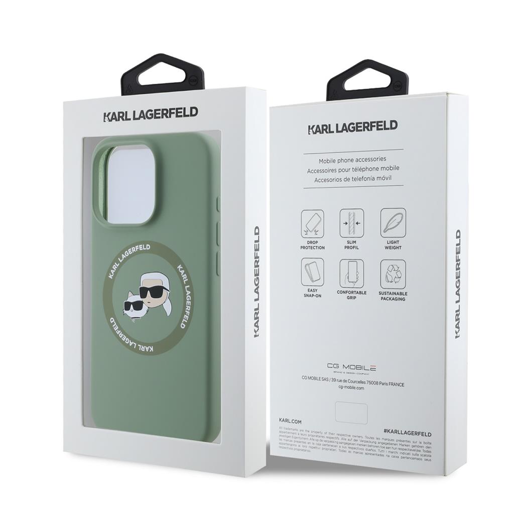 Apple iPhone 16 Pro Karl Lagerfeld Liquid Silicone K&CH Heads MagSafe tok (Khaki) – KLHMP16LSKCHTCA