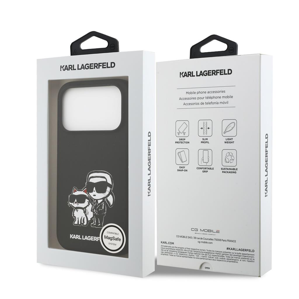 Karl Lagerfeld Liquid Silicone K&CH Sketch MagSafe tok iPhone 17 Pro (Fekete) - KLHMP17LSKCGRGOK