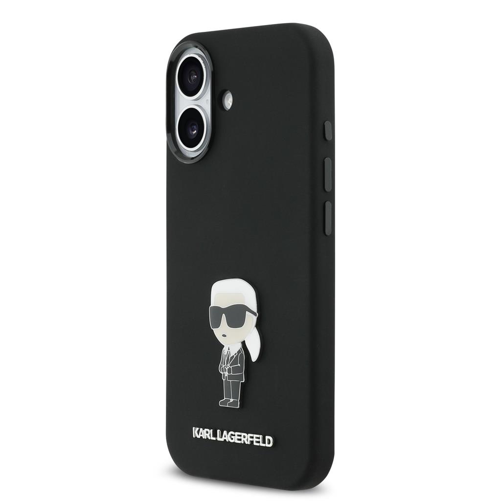 Karl Lagerfeld Liquid Silicone Metal Ikonik tok iPhone 17 (Fekete)